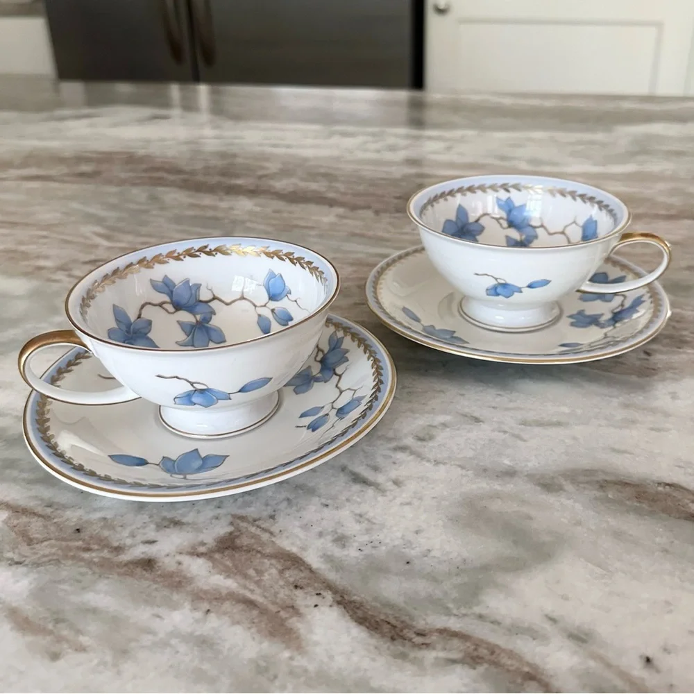 Rosenthal Selb Germany Winifred China White & Blue Floral Print Gold Rim Tea Cup